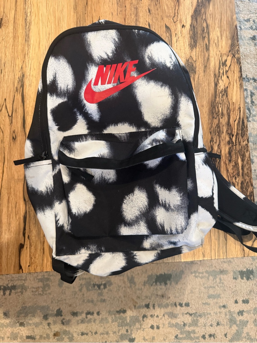 Nike Black & White Speckle Backpack with Red Logo